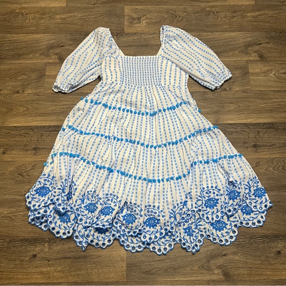 Lilly Pulitzer Midi Sidney Dress in Gingham Stripe Jacquard Blue White Size 14 - Picture 7 of 9